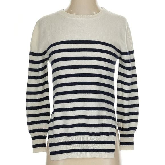 Jumper 1234 Ivory Black Striped 100% Cashmere Crewneck Sweater S - Picture 1 of 8
